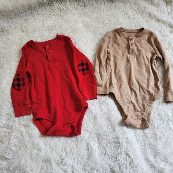 2 Jumping Beans Thermal Waffleknit Long Sleeve Henley Bodysuits 18 Months - Picture 1 of 5